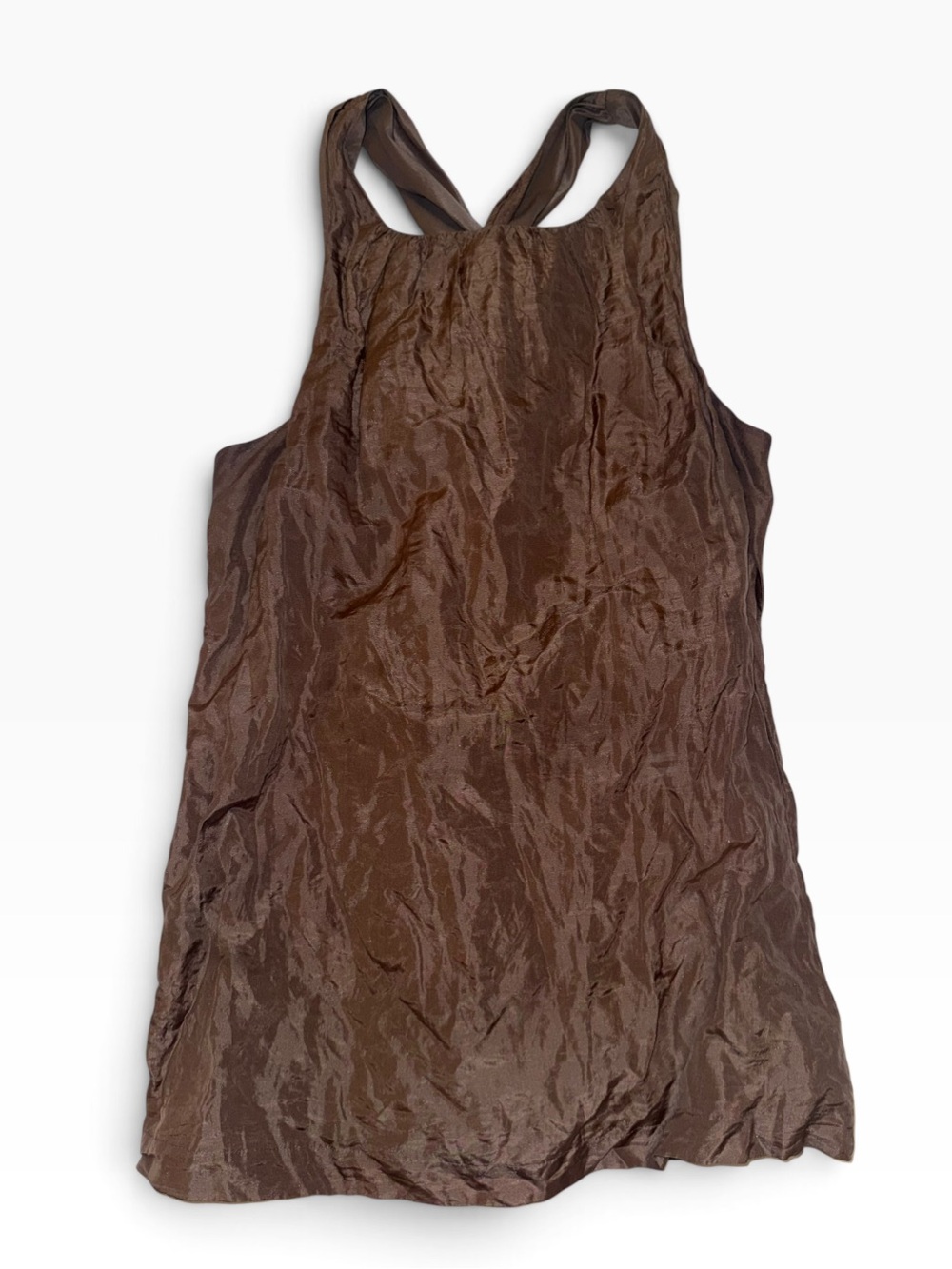 Banana Republic Brown Silk Blend Crinkle Tunic Size M Metallic Twisted Racerback
